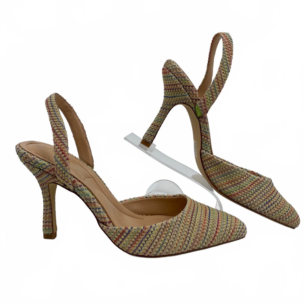 Charles David Yellow Green Multicolored Knit Slingback Heels | Womens 9